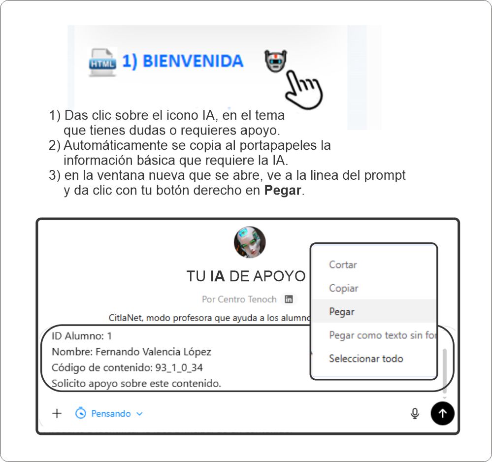 Ejemplo visual de c�mo usar el asistente avanzado IA dentro del curso