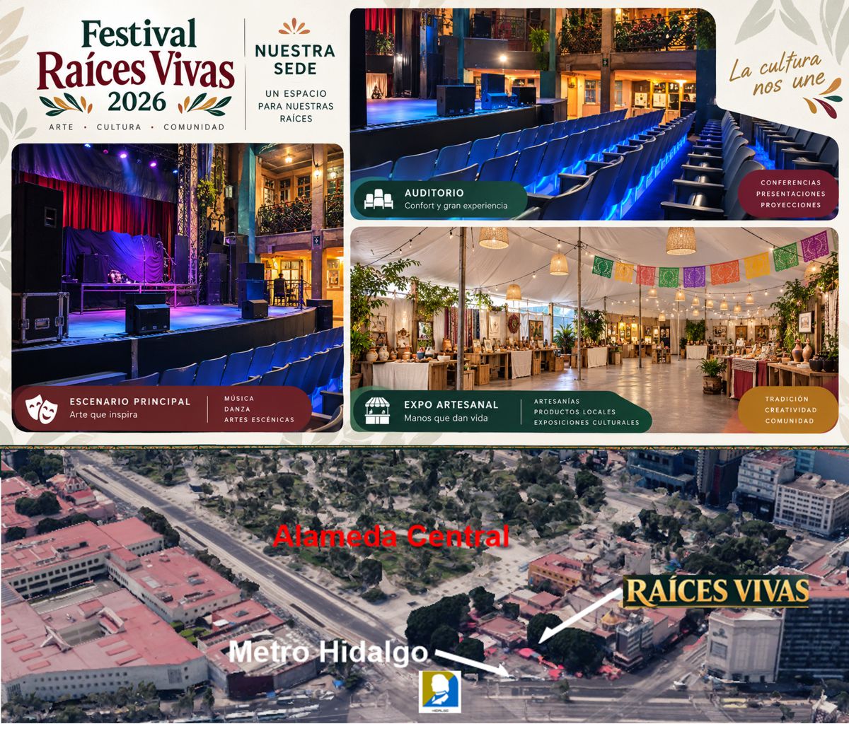 Centro Cultural Miguel Sabido y mapa de ubicaci�n del Festival Ra�ces Vivas 2026