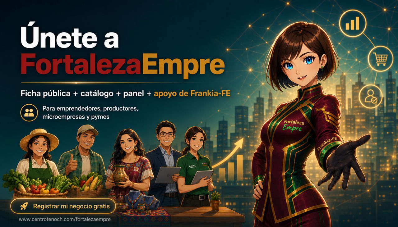 Unete a FortalezaEmpre: ficha publica, catalogo, panel y apoyo de Frankia-FE para emprendedores, productores, microempresas y pymes.